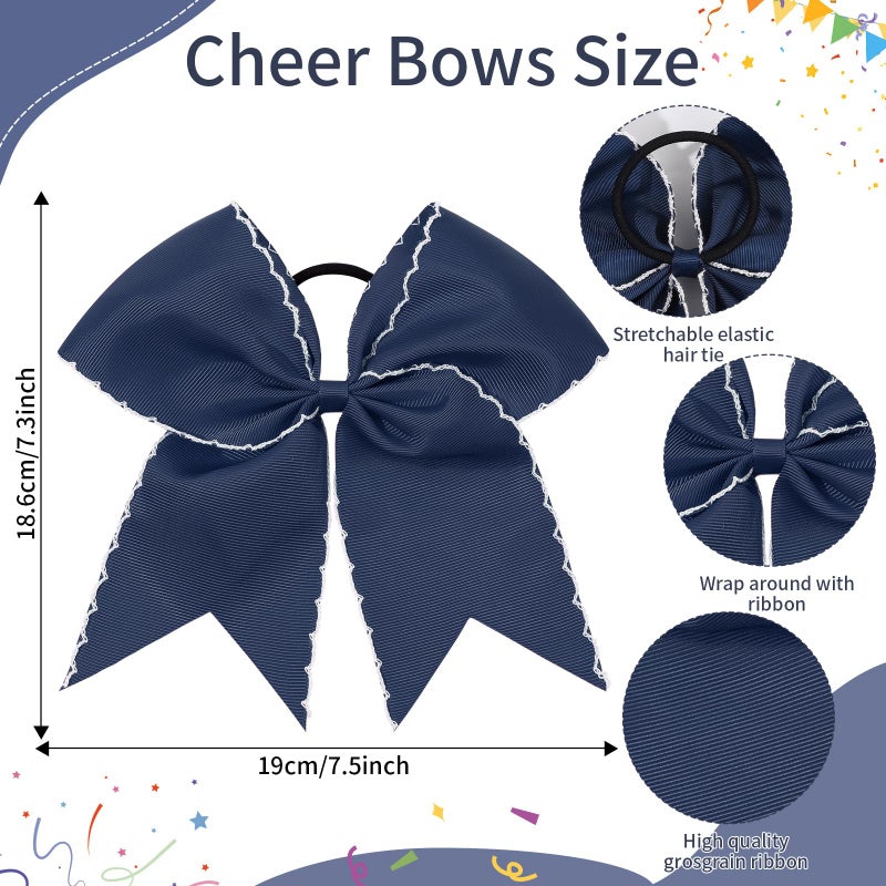 CN 10PCS 7.5" Navy Large Cheer Bows, Cheerleading Bows Ponytail Holder for Girls, Grosgrain Ribbon Cheer Hair Bows with Elastic Hair Tie for Cheerleader College Sports Softball Competition - Image 3